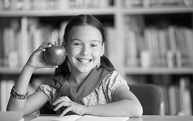 girl with a apple and beautiful smile